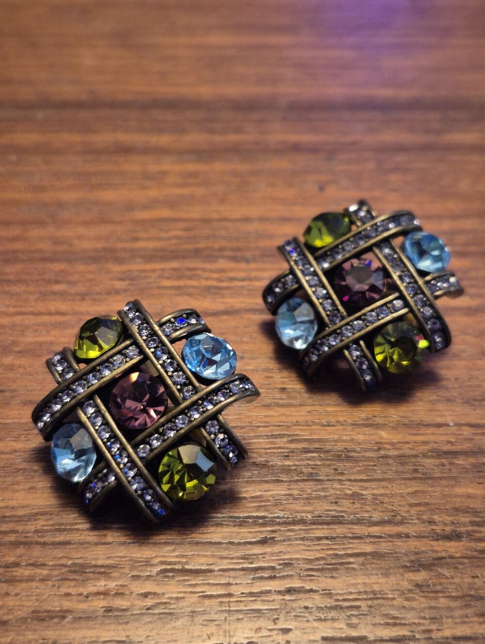 Multicolor Crystal Vintage Costume Jewelry Earrings